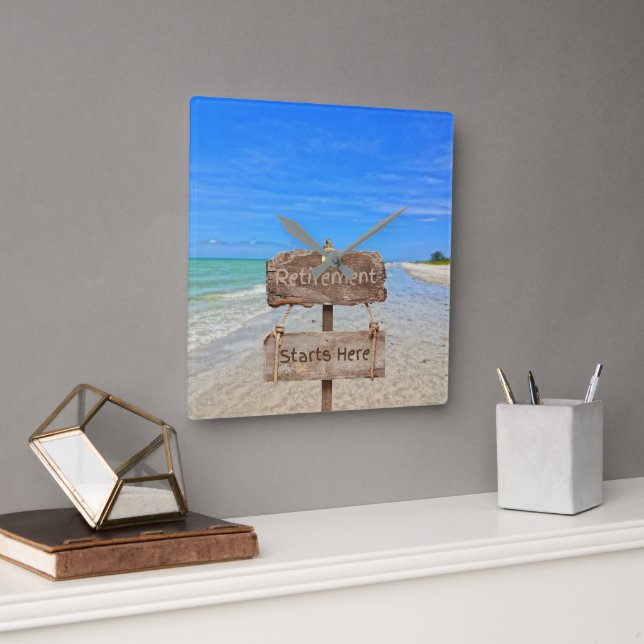 Retirement Starts Here! Sanibel Island Beach Square Wall Clock (Office)
