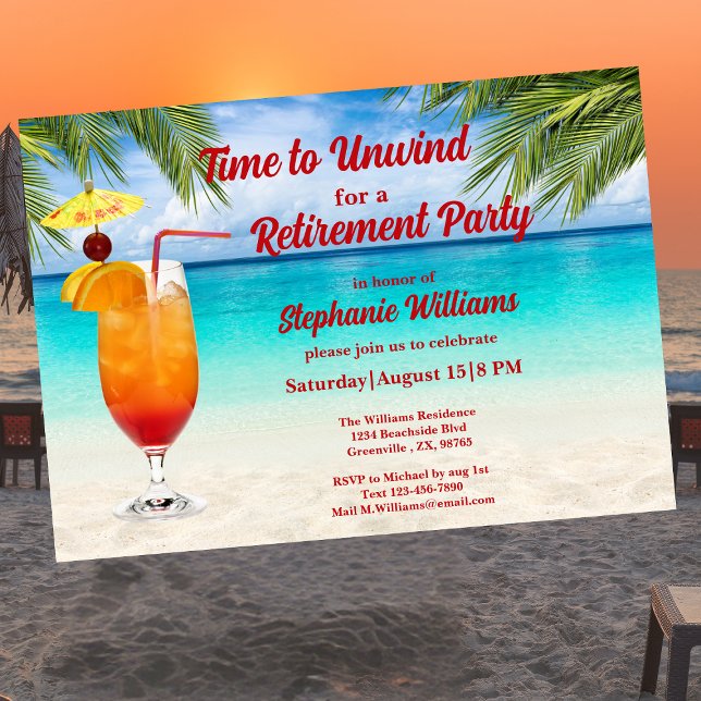 Retirement Summer Cocktail Beach Party Invitation (Creator Uploaded)