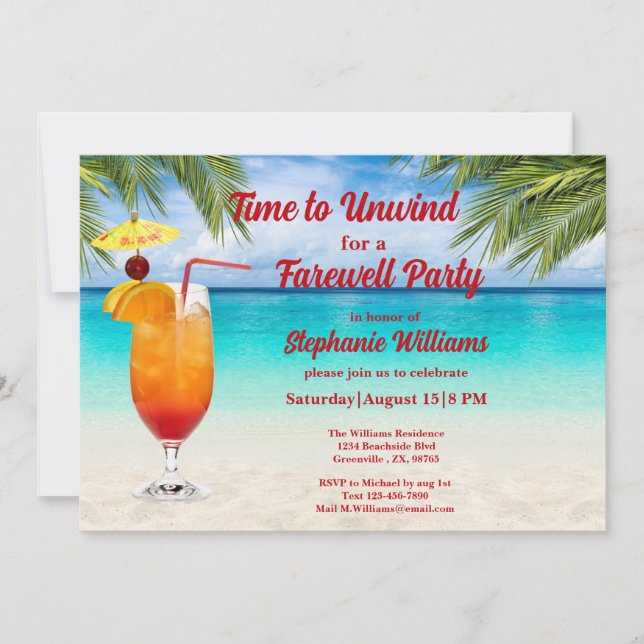 Retirement Summer Farewell Cocktail Beach Party Invitation (Front)
