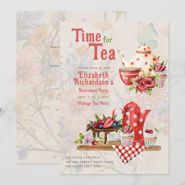 Retirement Tea Party Invite Printed or Digital    (Front/Back)