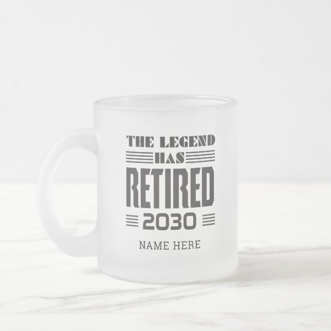 Retirement The Legend Has Retired Personalised Frosted Glass Coffee Mug (Left)