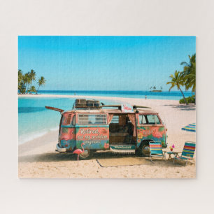 Retirement Themed Van on Tropical Beach Jigsaw Puzzle