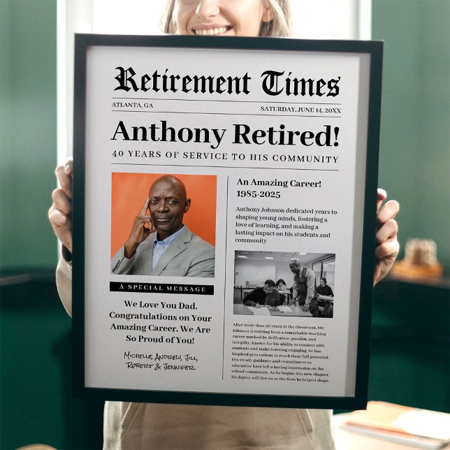 Retirement Times Newspaper Poster for Framed Gift (Creator Uploaded)