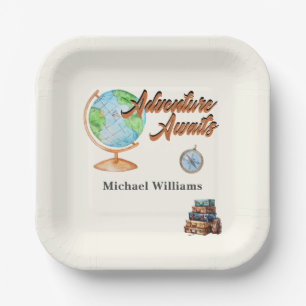 Retirement Travel Adventure Awaits Globe  Paper Plate