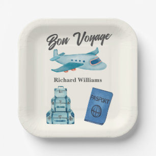 Retirement Travel Adventure Bon Voyage Plane  Paper Plate