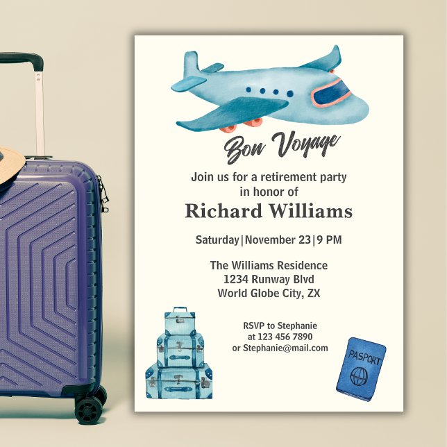 Retirement Travel Adventure Plane Invitation (Creator Uploaded)