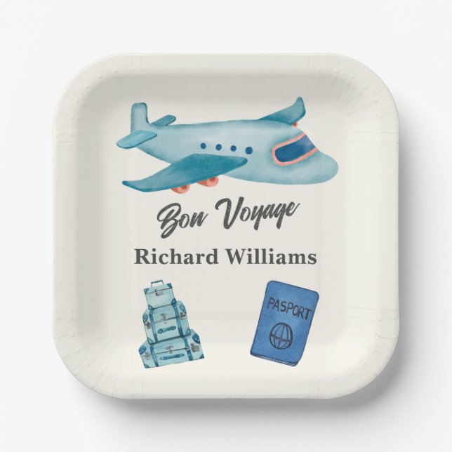 Retirement Travel Adventure Plane Paper Plate (Front)