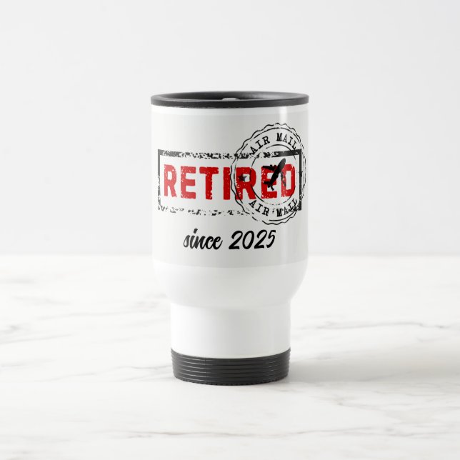 Retirement Travel Post Stamp Grunge Travel Mug (Center)