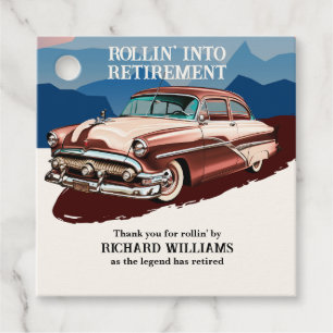 Retirement Travel Retro Classic Car Theme  Favour Tags