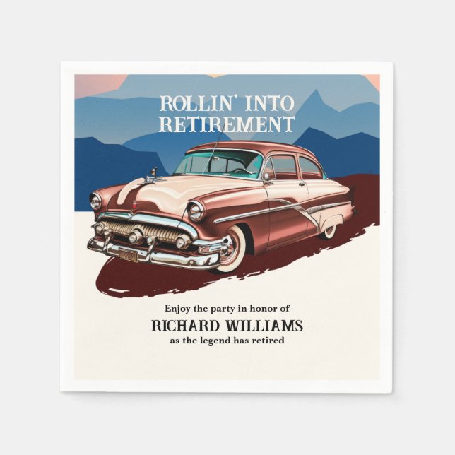 Retirement Travel Retro Classic Car Theme  Napkin (Front)