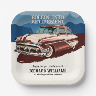 Retirement Travel Retro Classic Car Theme Paper Plate