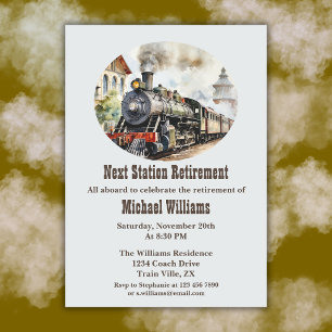 Retirement Travel Rolling Party Train Next Station Invitation