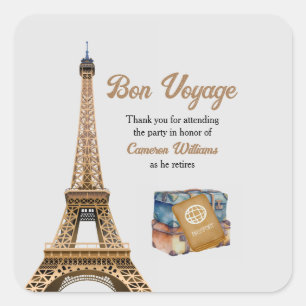 Retirement Travel Theme Bon Voyage Eifel Tower Square Sticker