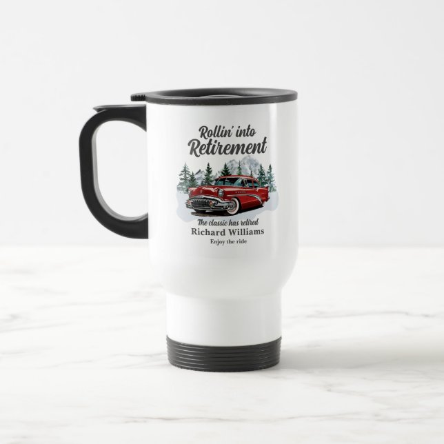 Retirement Travel Theme Classic Retro Car Rolling Mug (Left)