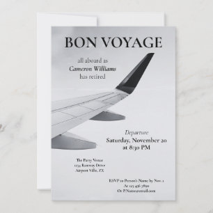 Retirement Travel Theme Modern Plane Bon Voyage Invitation
