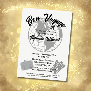 Retirement Travel Theme Party Bon Voyage Globe  Invitation