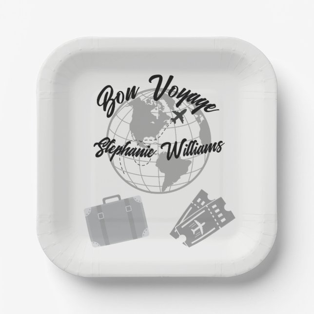 Retirement Travel Theme Party Bon Voyage Globe  Paper Plate (Front)