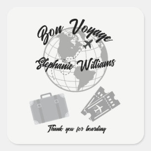 Retirement Travel Theme Party Bon Voyage Globe  Square Sticker