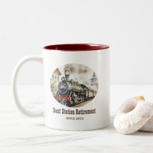 Retirement Travel Theme Party Train Next Station Two-Tone Coffee Mug