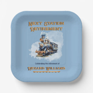 Retirement travel theme Vintage Train Next Station Paper Plate