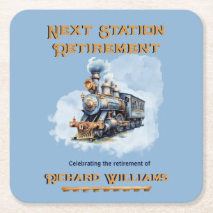 Retirement travel theme Vintage Train Next Station Square Paper Coaster