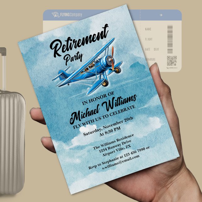 Retirement Travel Themed Party Plane Vintage Invitation (Creator Uploaded)