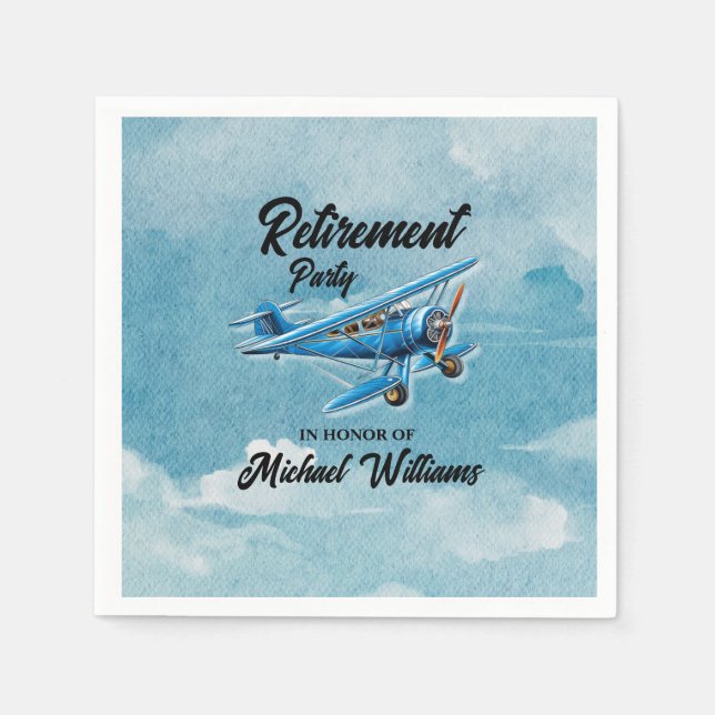 Retirement Travel Themed Party Plane Vintage Napkin (Front)