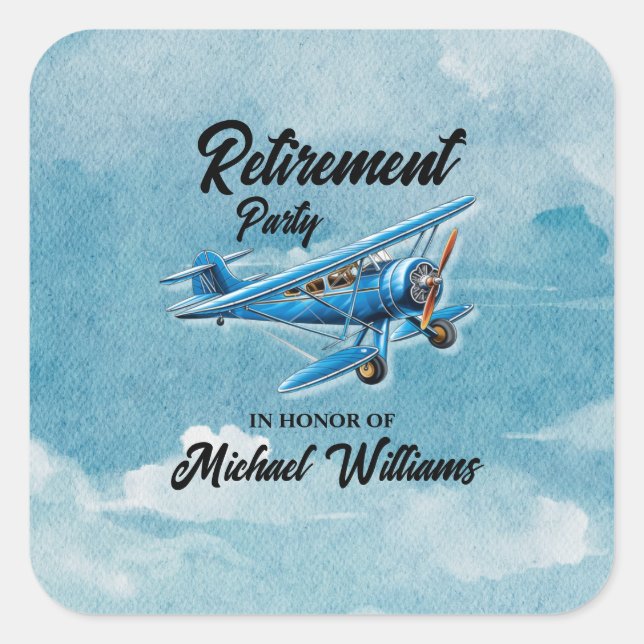 Retirement Travel Themed Party Plane Vintage Square Sticker (Front)