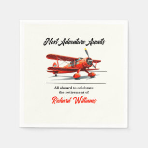 Retirement Travel Themed Party Red Plane Vintage Napkin