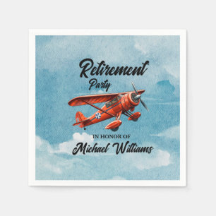 Retirement Travel Themed Party Red Plane Vintage Napkin
