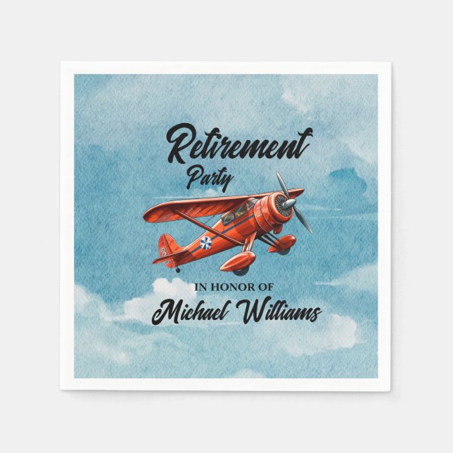 Retirement Travel Themed Party Red Plane Vintage Napkin (Front)