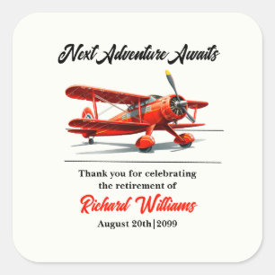 Retirement Travel Themed Party Red Plane Vintage Square Sticker