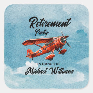 Retirement Travel Themed Party Red Plane Vintage Square Sticker