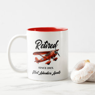 Retirement Travel Themed Party Red Plane Vintage Two-Tone Coffee Mug