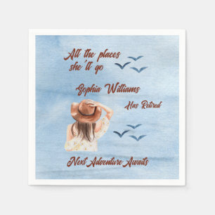 Retirement Travel Themed Party Woman Watercolor Napkin