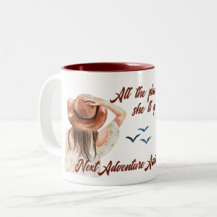Retirement Travel Themed Party Woman Watercolor Two-Tone Coffee Mug