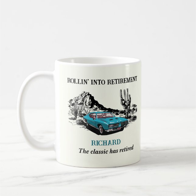 Retirement Travel Vintage Car Desert Party Coffee Mug (Left)
