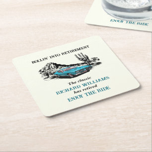 Retirement Travel Vintage Car Desert Party Square Paper Coaster
