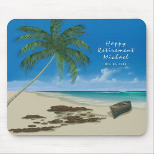 Retirement Tropical Sand Beach Custom Text Mouse Mat