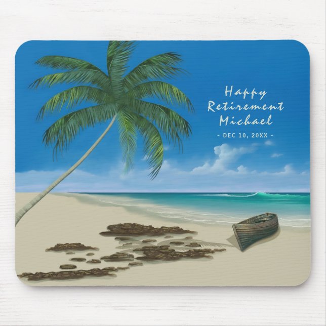 Retirement Tropical Sand Beach Custom Text Mouse Mat (Front)