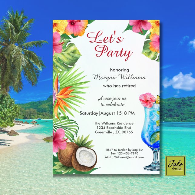 Retirement Tropical Summer Dine & Cocktail Party  Invitation (Creator Uploaded)