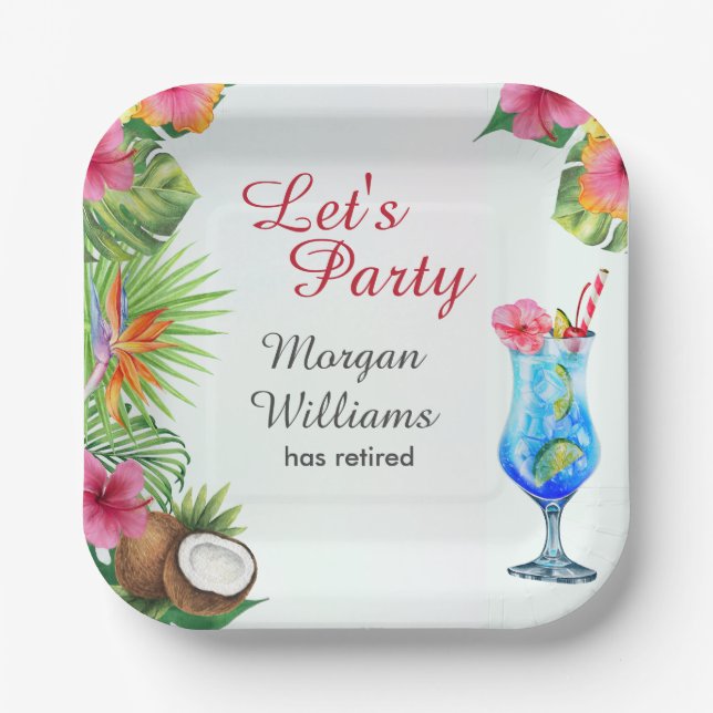 Retirement Tropical Summer Dine & Cocktail Party  Paper Plate (Front)