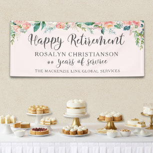 Retirement Watercolor Blush Pink Floral Script Banner