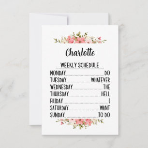 Retirement Weekly Schedule With Personalised Name Thank You Card