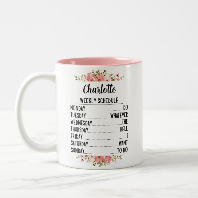 Retirement Weekly Schedule With Personalised Name  Two-Tone Coffee Mug (Left)