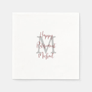 Retirement White Grey Burgundy Name Monogram  Napkin