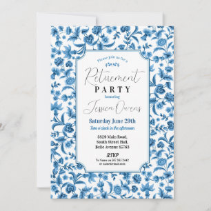 Retirement Womens Chintz Blue & White Floral Ditsy Invitation