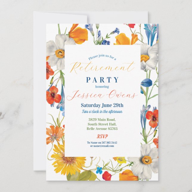 Retirement Womens Floral Summer Colour Flowers  Invitation (Front)