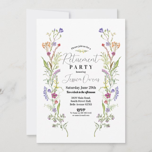 Retirement Womens Wildflowers Floral Ditsy Invitation (Front)