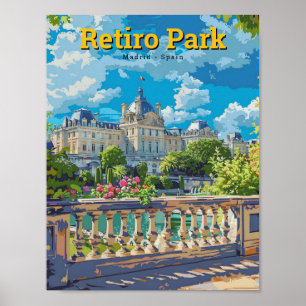 Retiro Park Madrid Spain Vintage Travel Poster